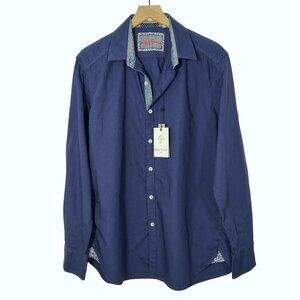 NEW Robert Graham Tails Classic Fit Button-Up Shirt Navy Blue Cotton Size Large
